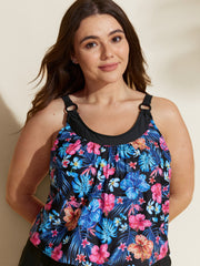 Vibrant Tropical Print Pockets One-Piece Swimsuit