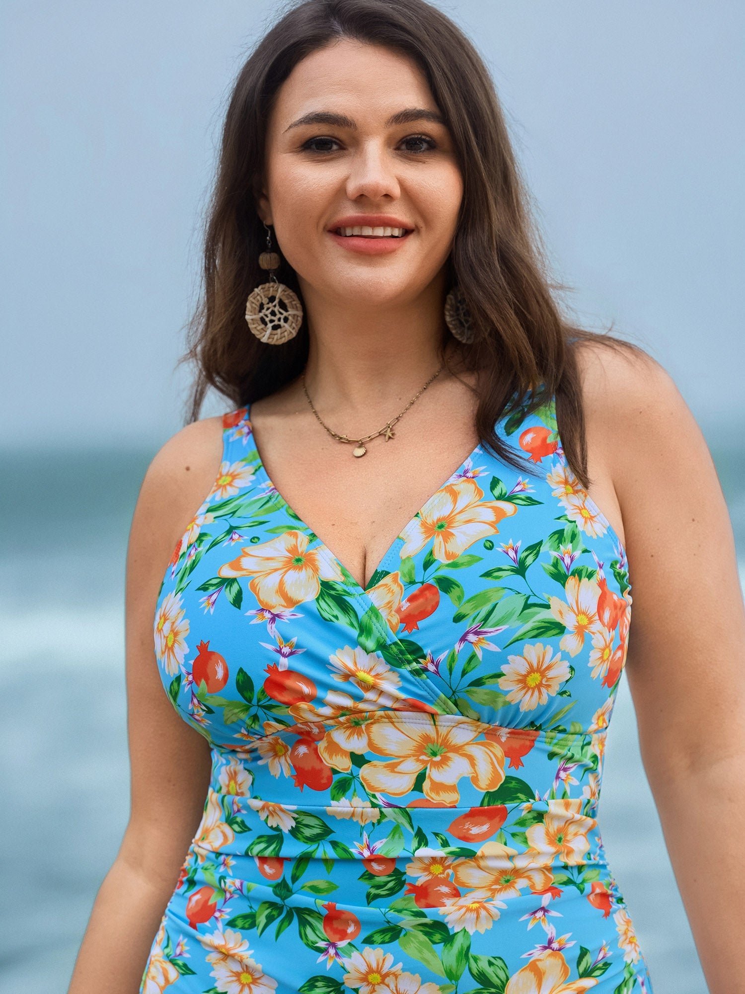 Fresh Fruit Print Embroidered Edge One-Piece Swimsuit