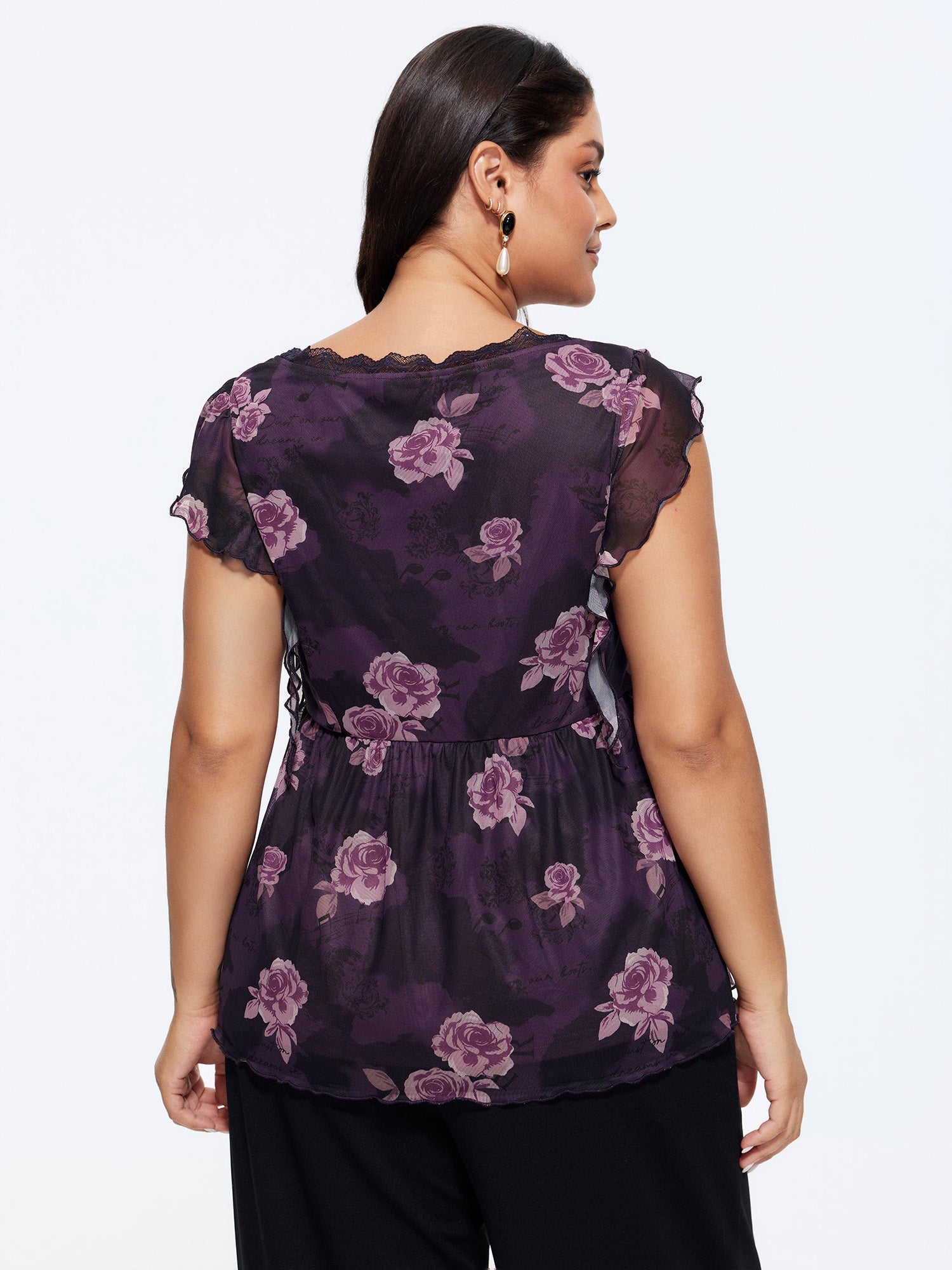 Lace Trim Floral Print Knit Top