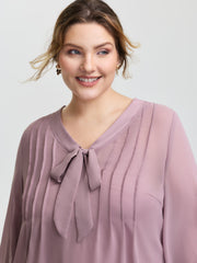 Toothpick Pleats Neck-Tie Sheer Blouse