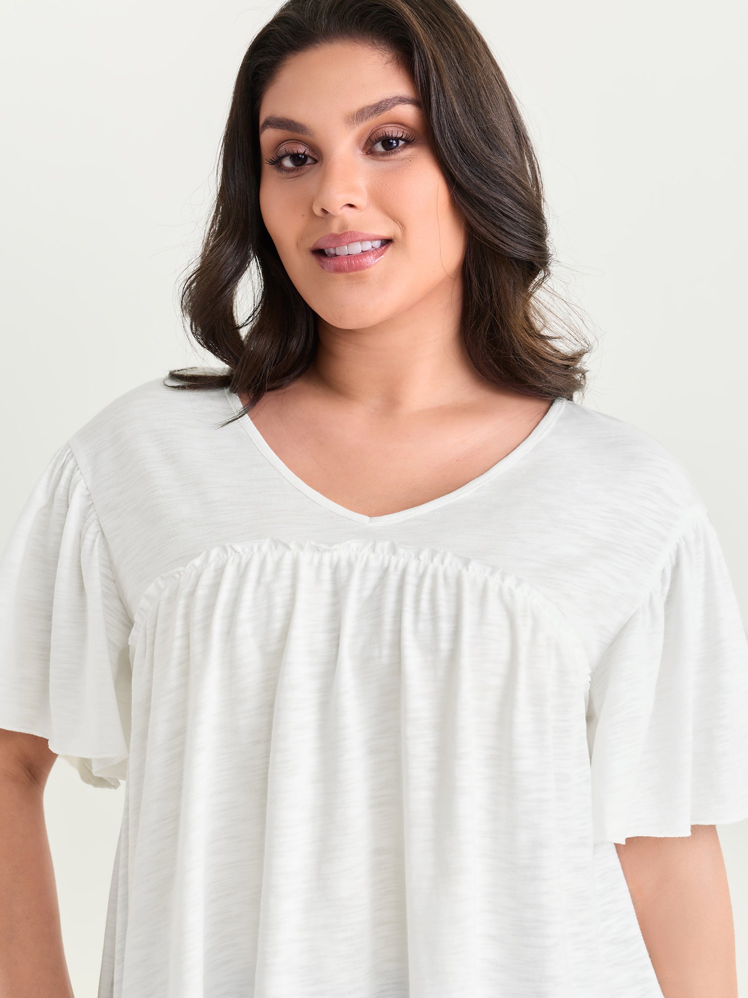 Plain Ruffled Sleeve Relaxed-Fit T-Shirt