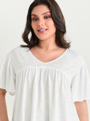 Plain Ruffled Sleeve Relaxed-Fit T-Shirt