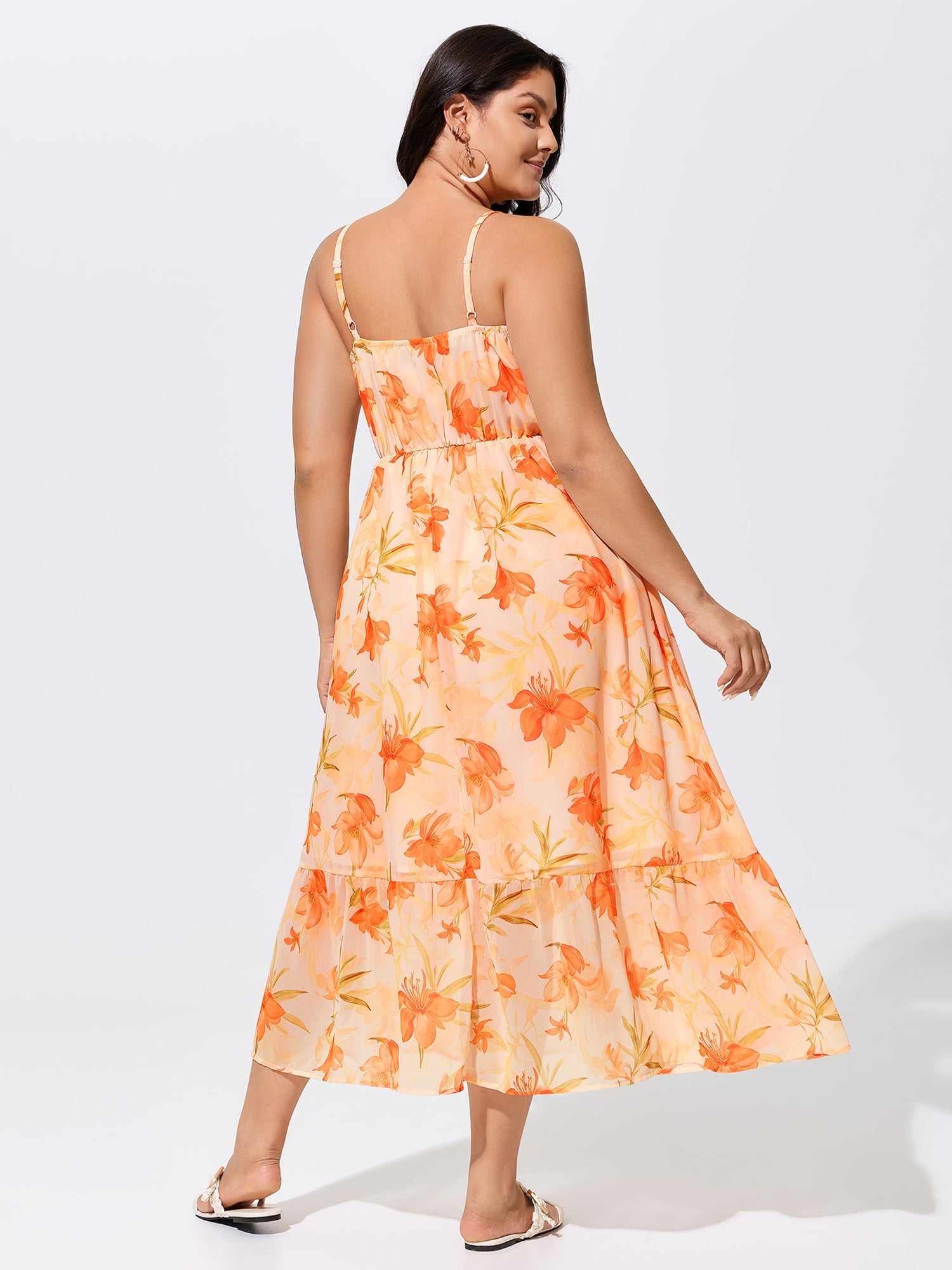 Floral Print Neck-Tie Flowy Maxi Dress