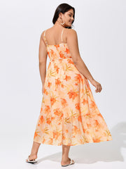 Floral Print Neck-Tie Flowy Maxi Dress