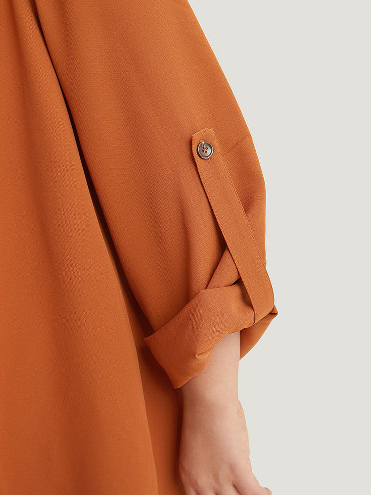 Plain Button Up Tab Sleeve High Low Hem Jacket