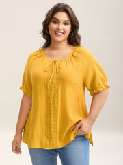 Pure Cotton Lace Placket Tied Blouse