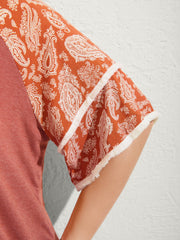 Supersoft Rayon Tassel Paisley Sleeve T-Shirt