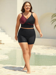 Color Block Twist Front Ruched Swim Top
