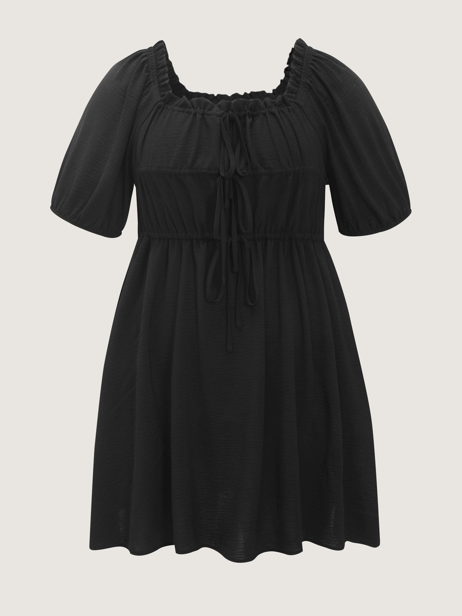 Adjustable Drawstring Tie Front Plain Mini Dress