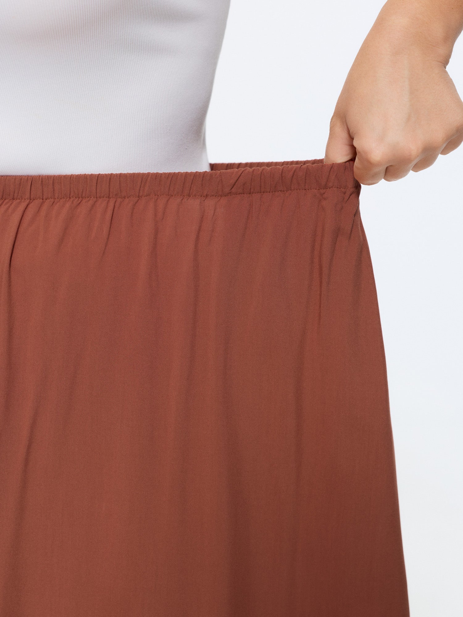Shirred Waist Plain Flowy Wide-Leg Pants