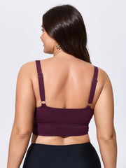 Textured Ruched Plain Swim Top