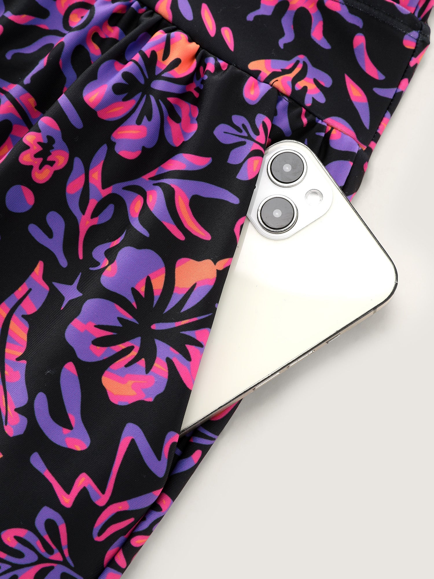Tropical Floral Print Pockets Swim Romper