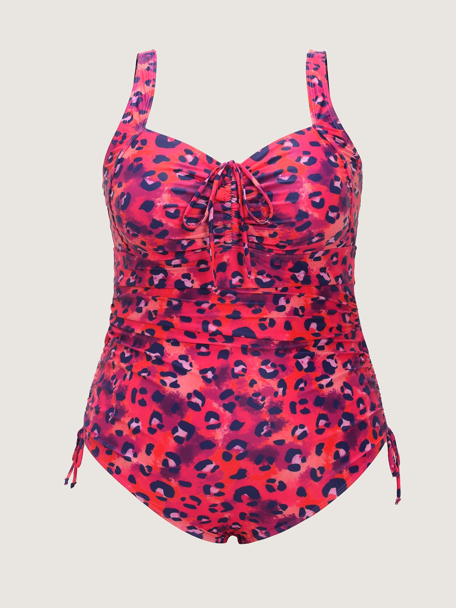 Leopard Print Ruched Adjustable Coverage One-Piece Swim