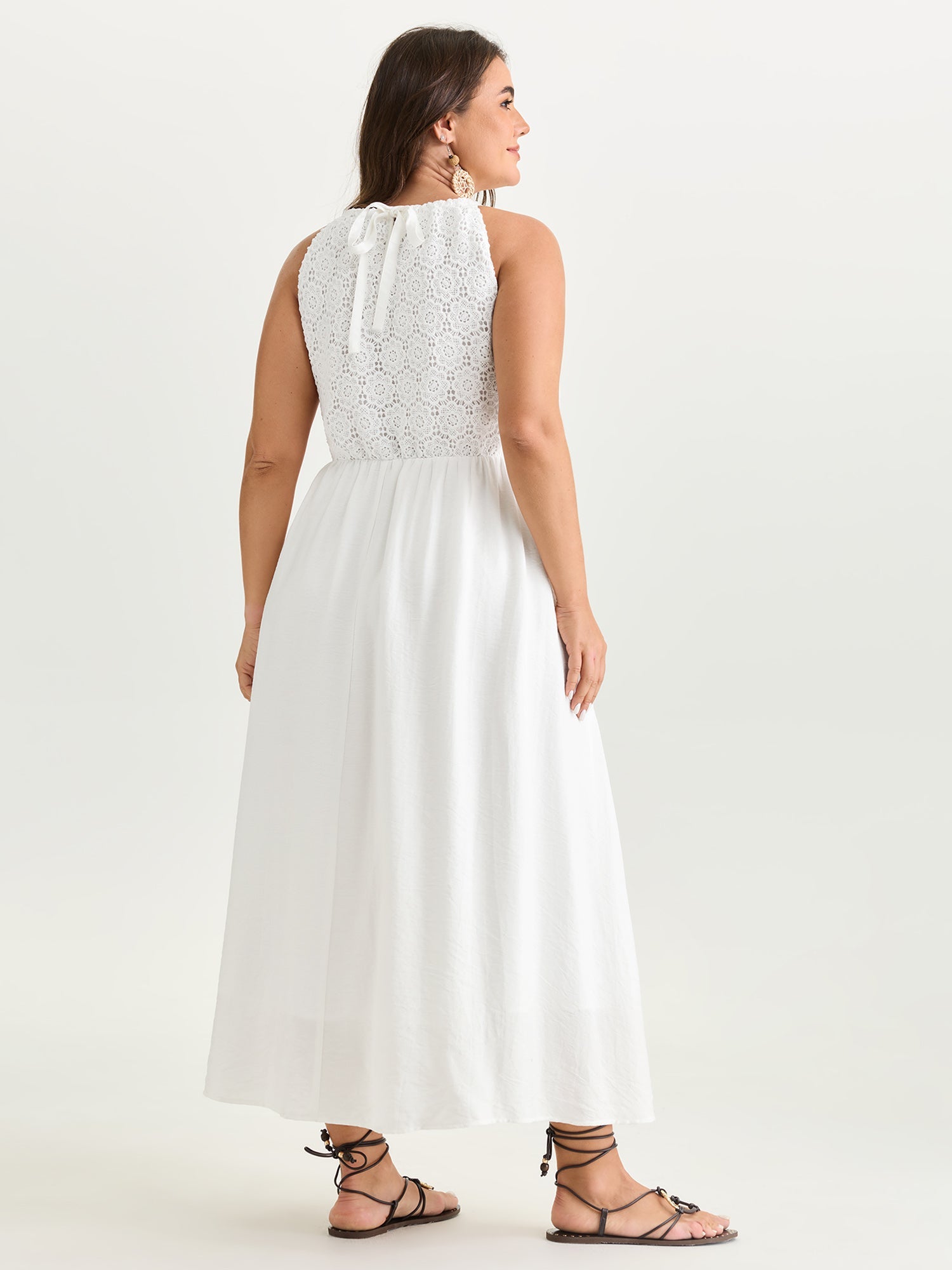 Lace Textured Halter Neckline Maxi Dress