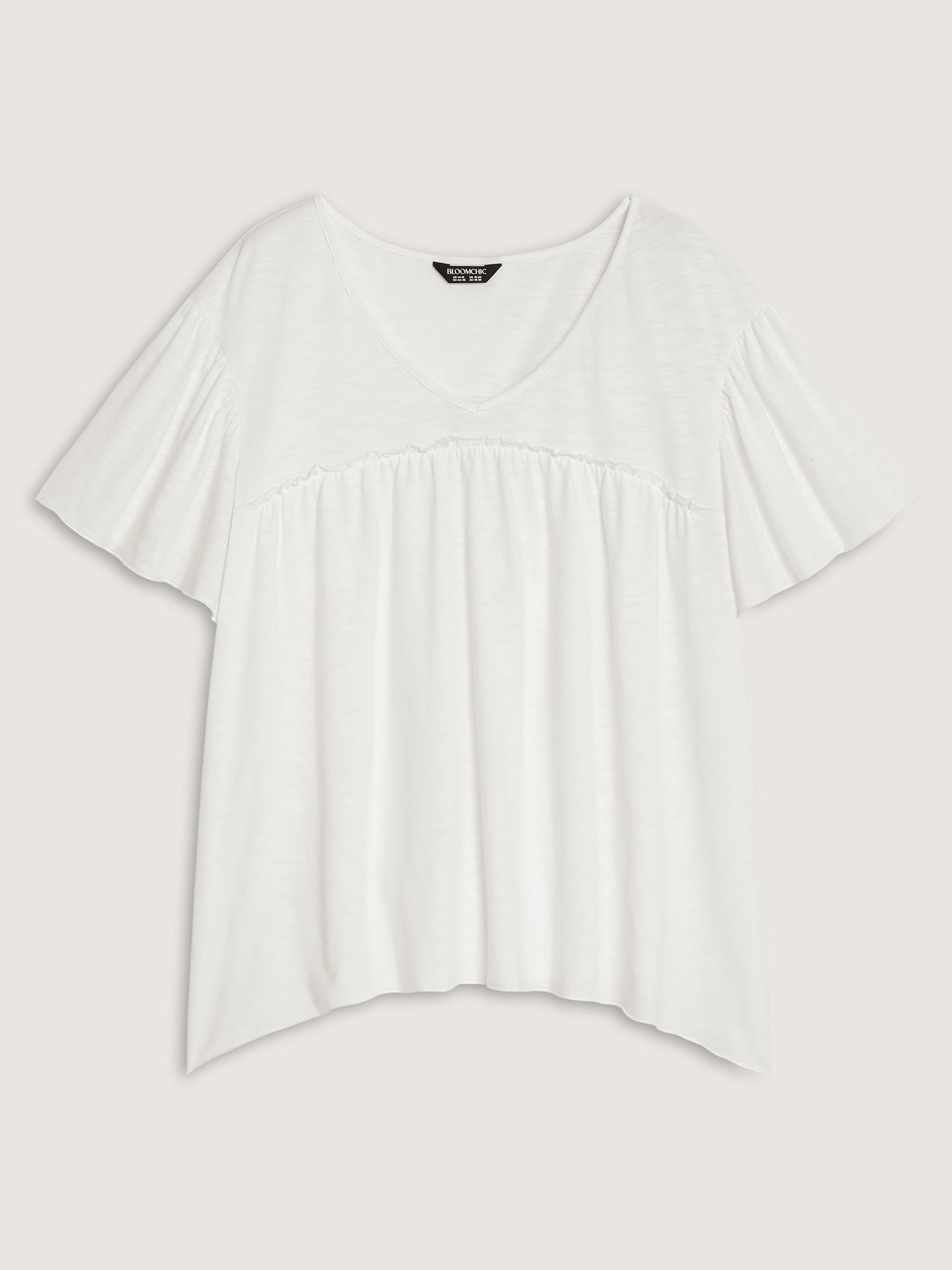 Plain Ruffled Sleeve Relaxed-Fit T-Shirt