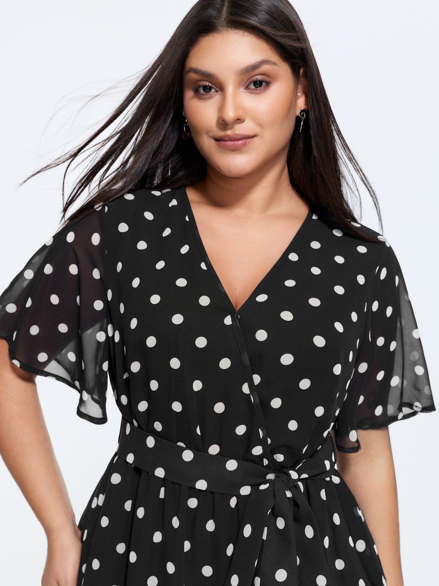 Polka Dots Print Pockets Midi Dress