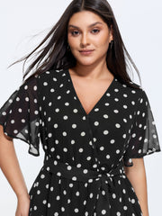 Polka Dots Print Pockets Midi Dress