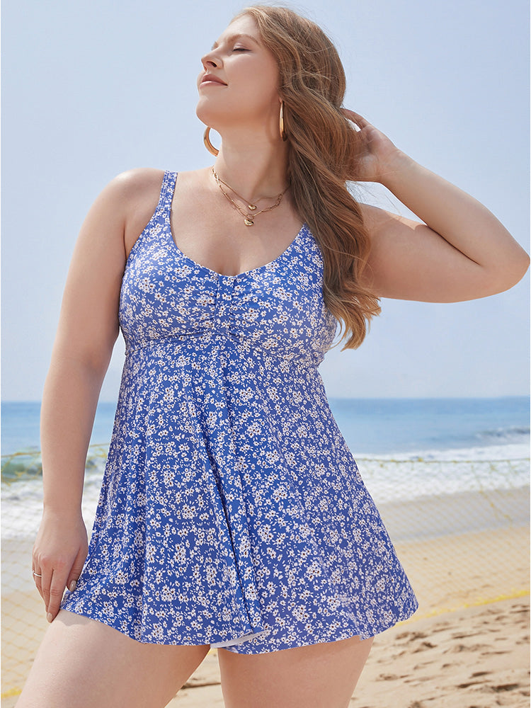 Ditsy Floral Adjustable Straps Tankini Top