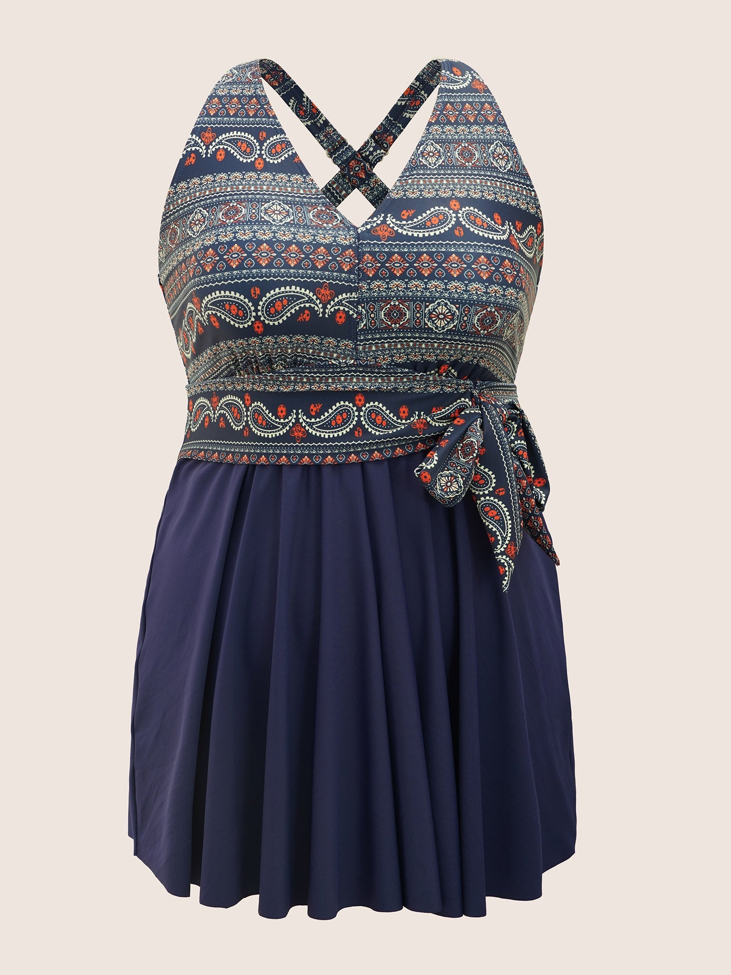 Bandana Print Ties Knotted Patchwork Swim Dress