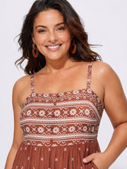 Geometric Print Pockets Tiered Maxi Dress