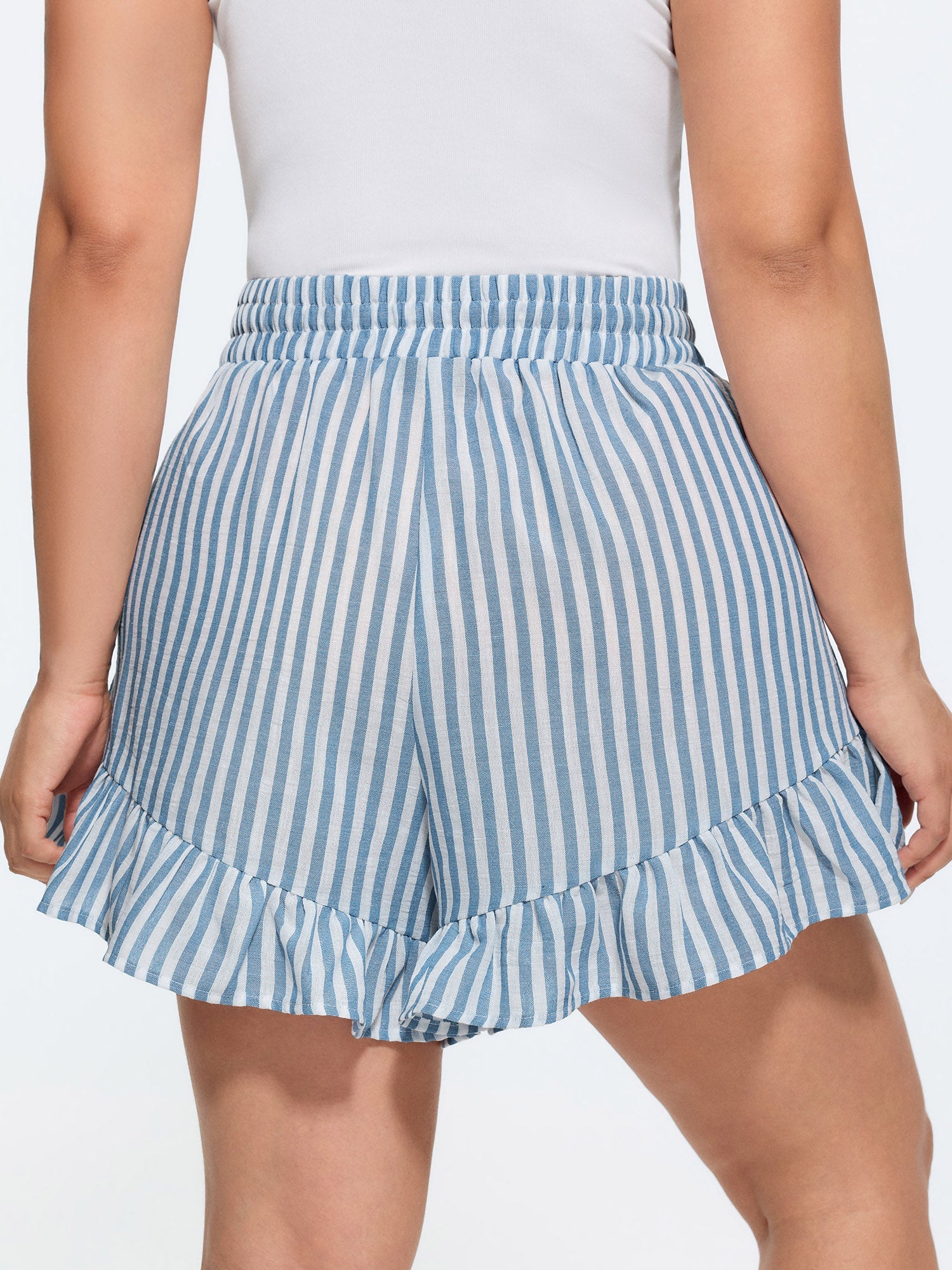 Striped Print Ruffled Hem Shorts