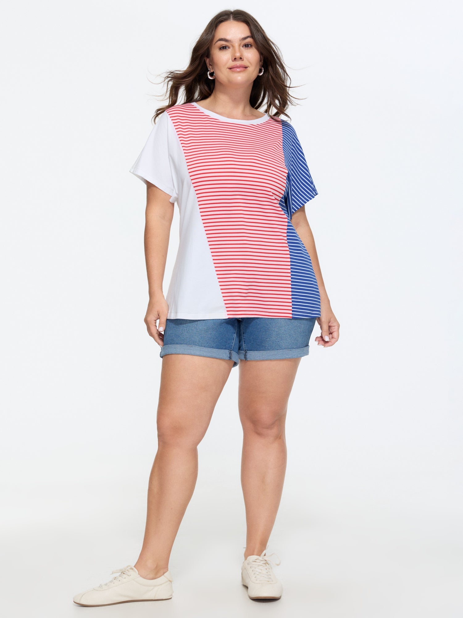 Cotton Colorful Striped Print Long T-Shirt