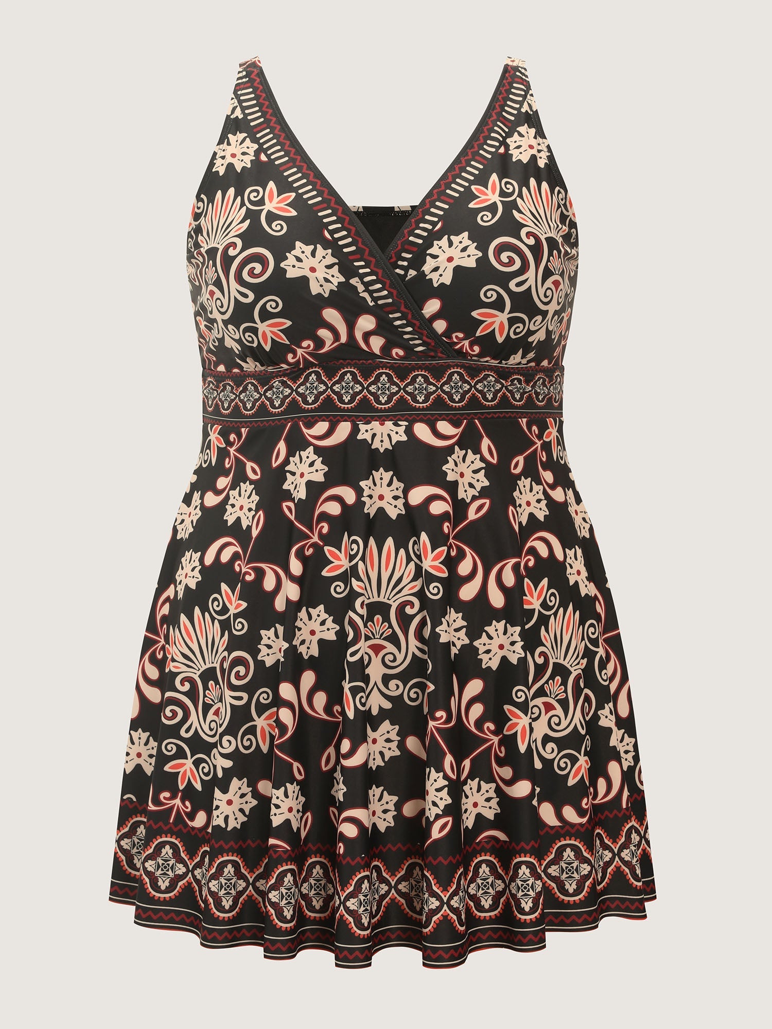 Boho Floral Print Surplice Swim Dress