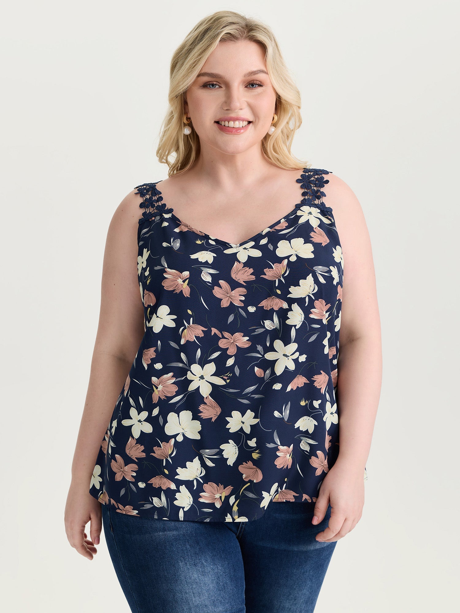 Floral Patchwork Lace Straps Tank Top