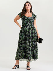 Romantic Floral Print Backless Tie Maxi Dress