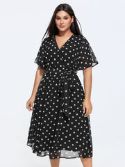 Polka Dots Print Pockets Midi Dress