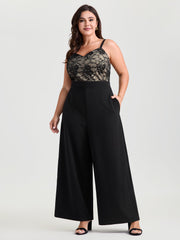 Floral Lace Lined Color Contrast Jumpsuit