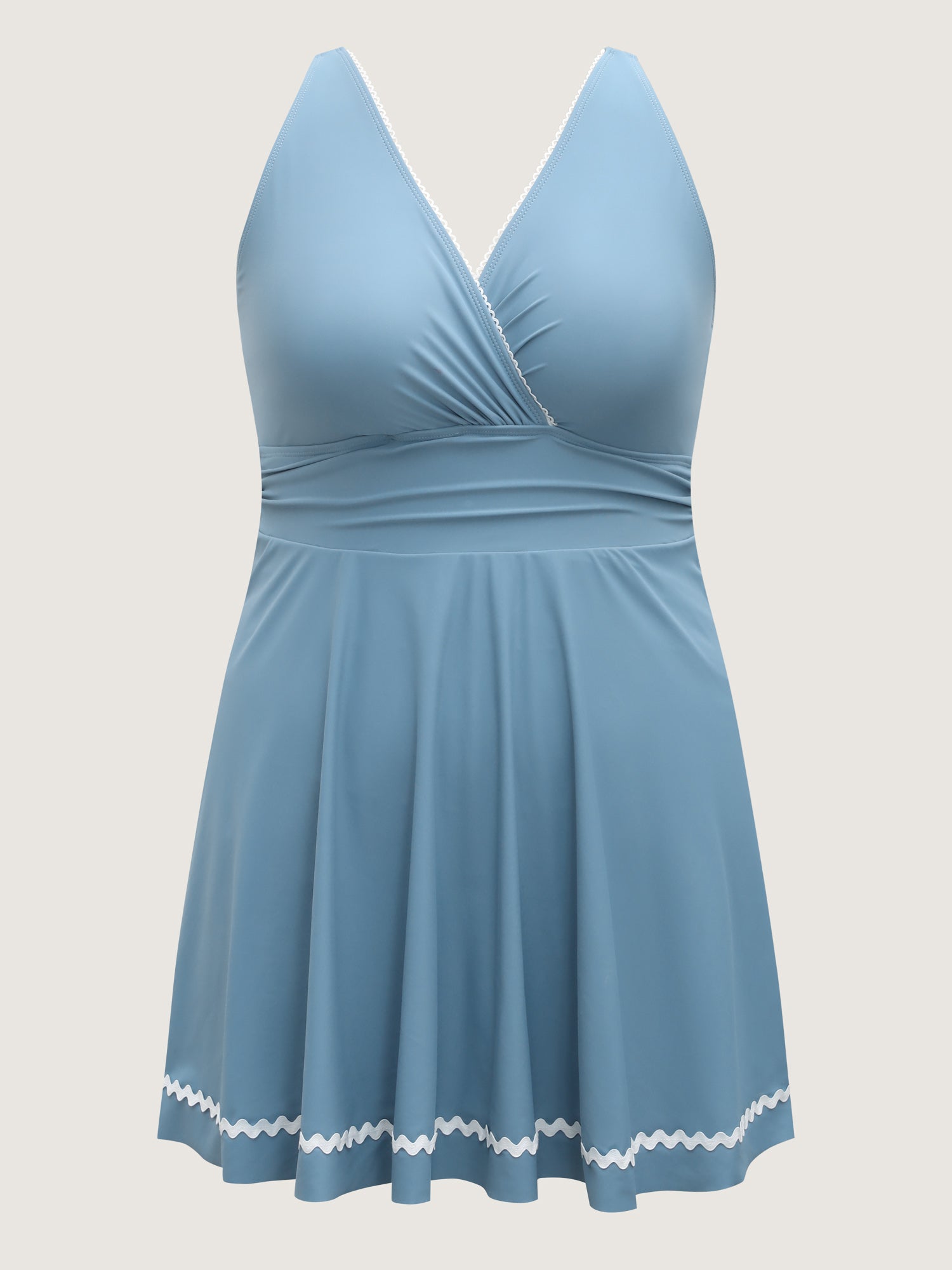 Solid Webbed Surplice Swim Dress