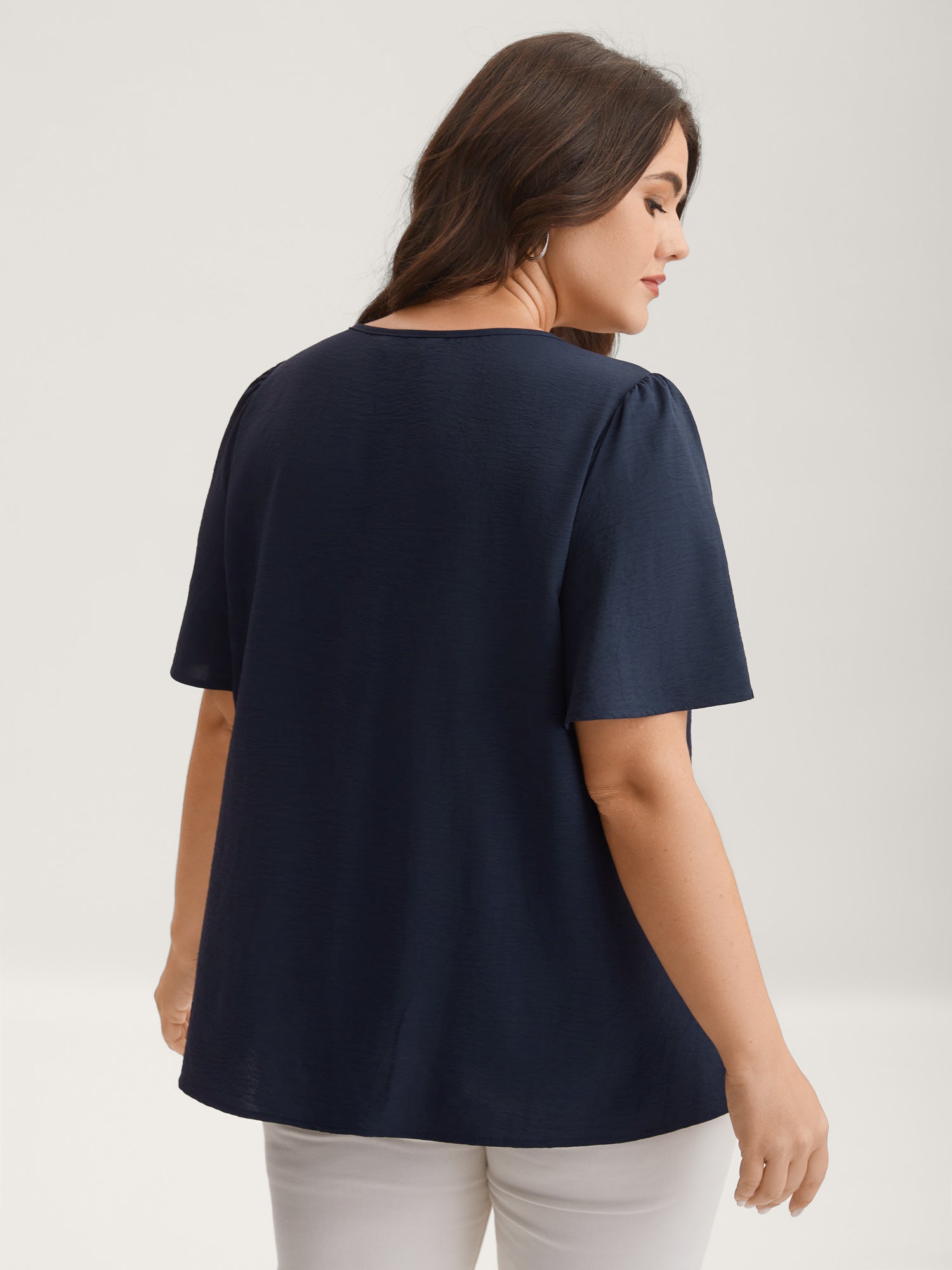 Toothpick Pleated Neck Tie Solid Blouse