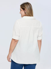 Cotton V-Neck Collared Long Length Blouse