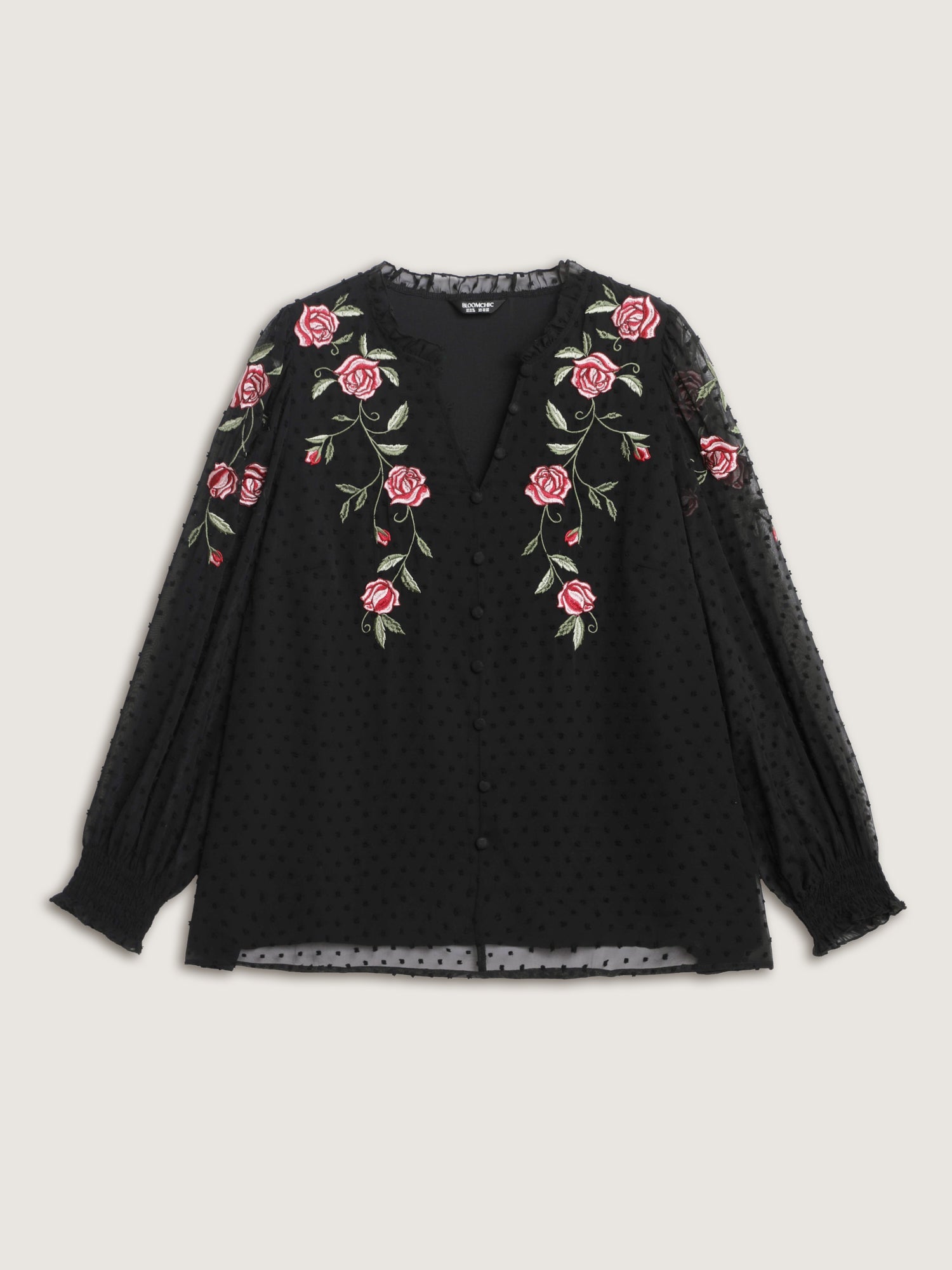 Rose Embroidered Textured Sheer Blouse