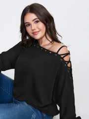 Cut-Out Off-Shoulder Plain Sweatshirt