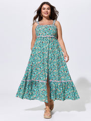Floral Print Color Contrast Cami Maxi Dress