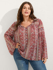 Chiffon Floral Sheer Print Neck-Tie Blouse