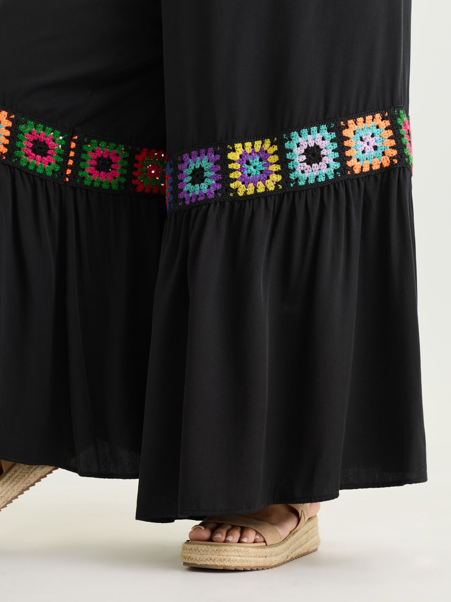 Colorful Crochet Floral Flared Pants