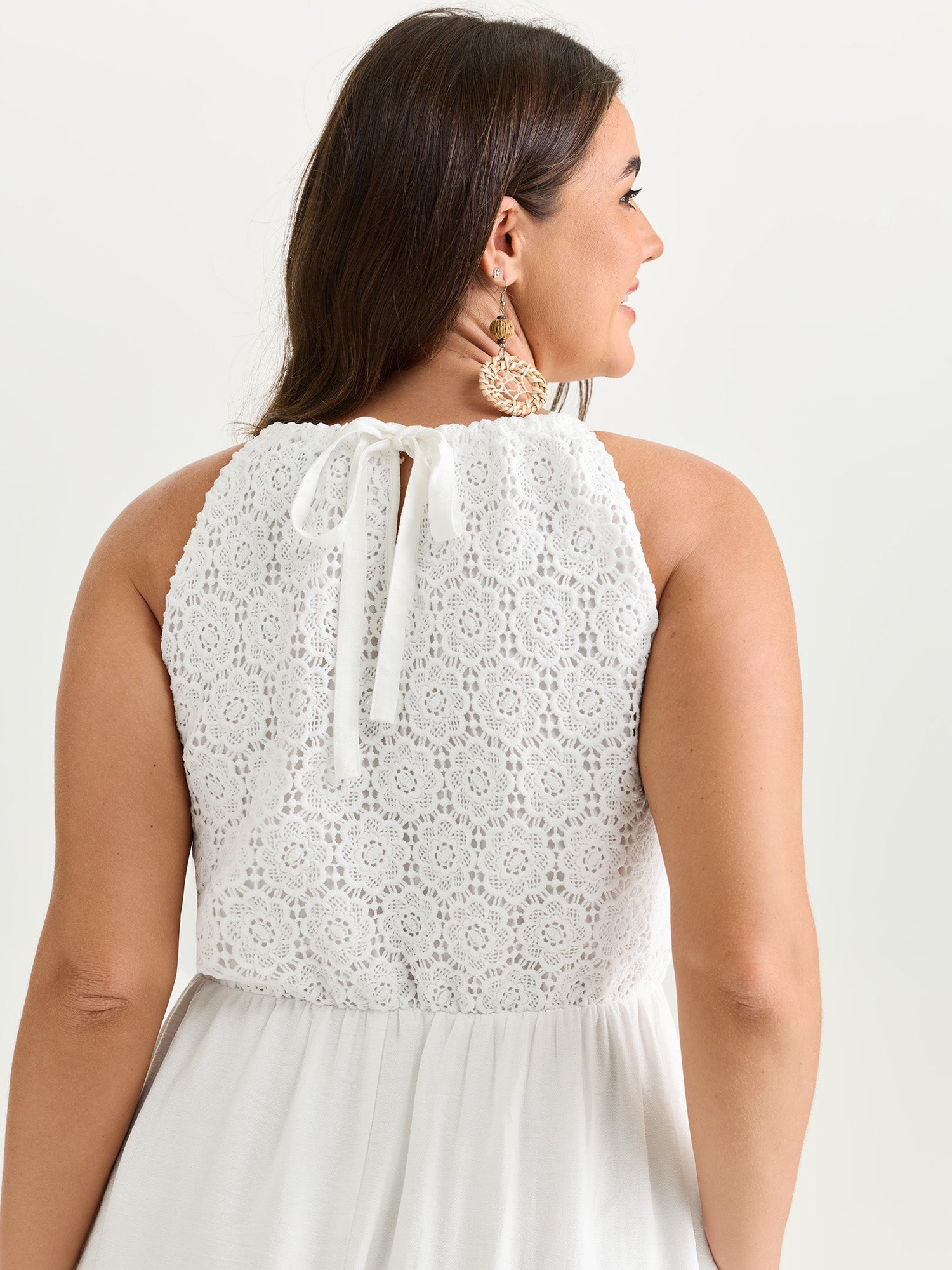 Lace Textured Halter Neckline Maxi Dress