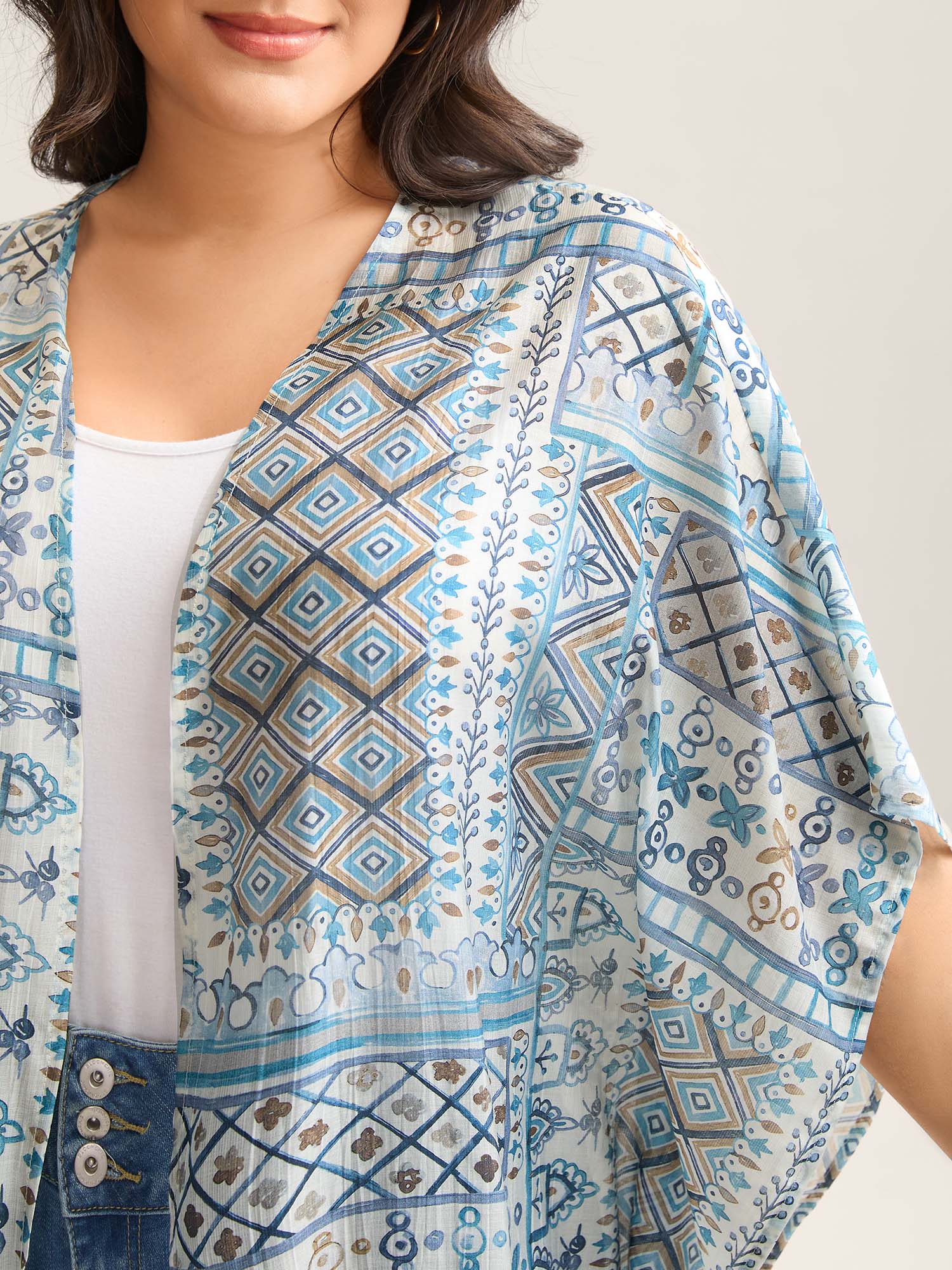 Abstract Print Flowy Sleeve Kimono