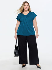 Knotted Front Plain Dolman Sleeve Blouse