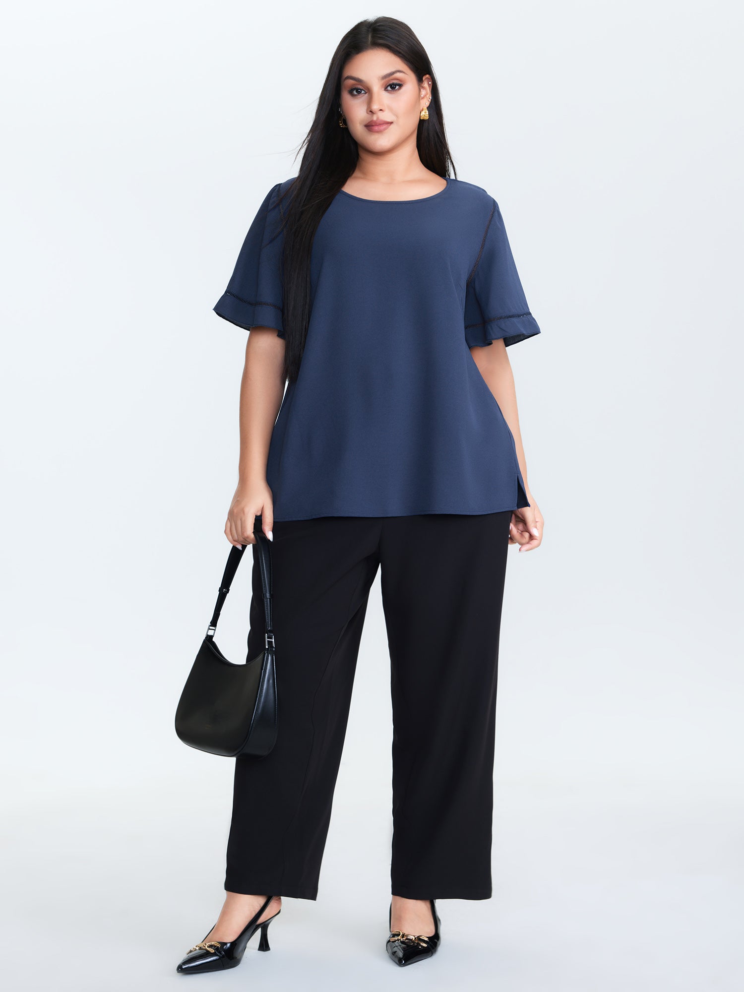 Ruffled Sleeve Round Neck Blouse