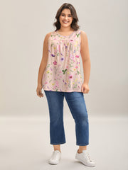 Floral Print Flowy Pleated Tank Top