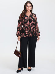 Floral Print Sheer Ruffled Blouse
