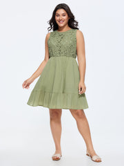 CottonLace Bodice Ruffled Hem Mini Dress