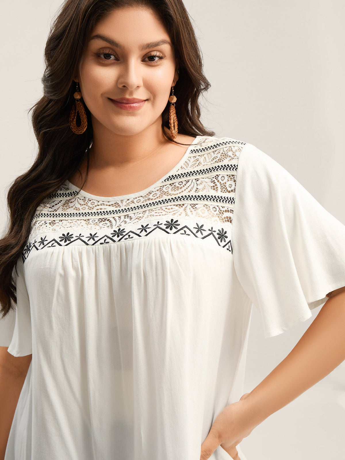 Stretchy Boho Neck Cut-Out Blouse