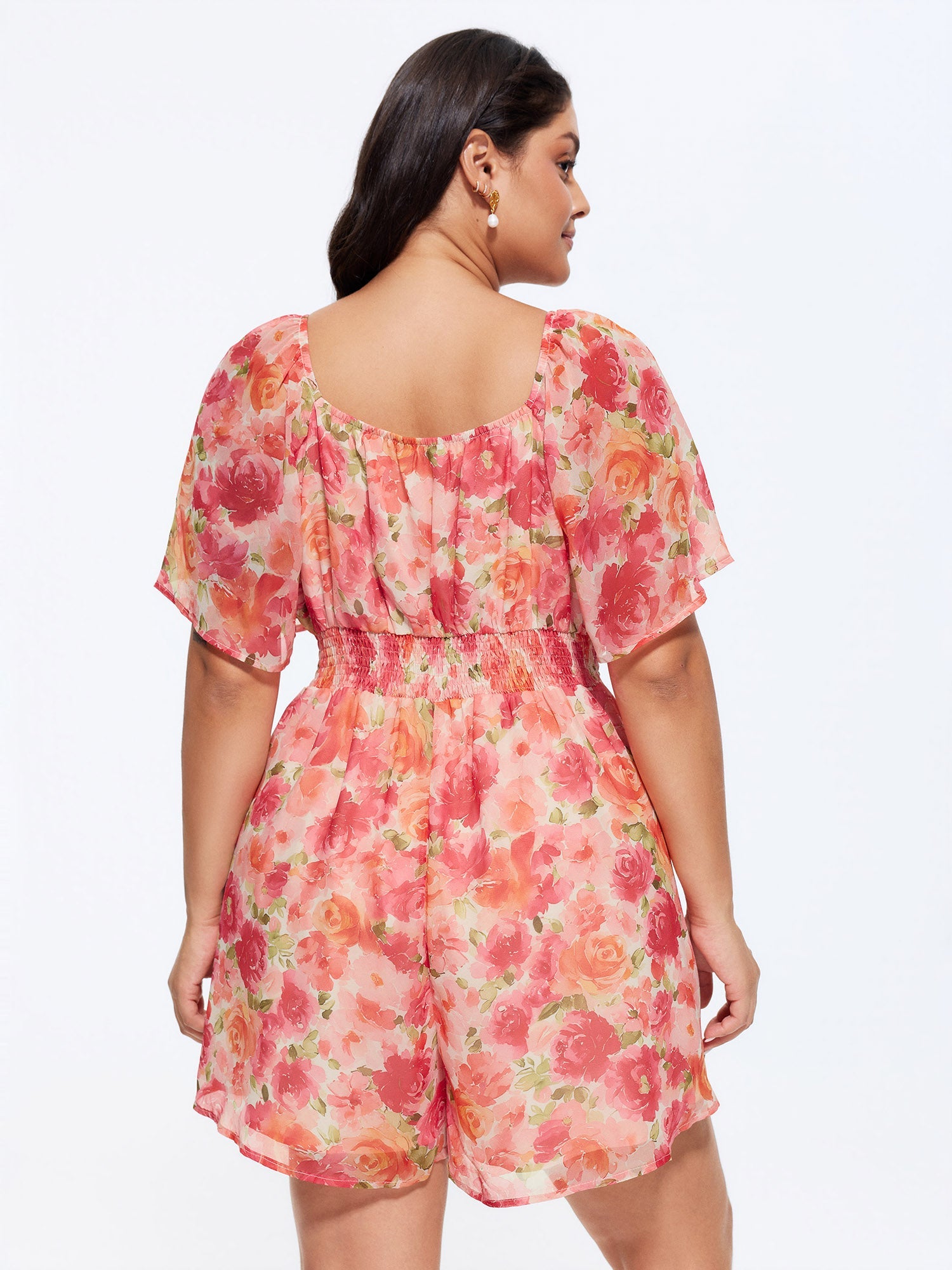 Floral Print Ruched Bodice Romper