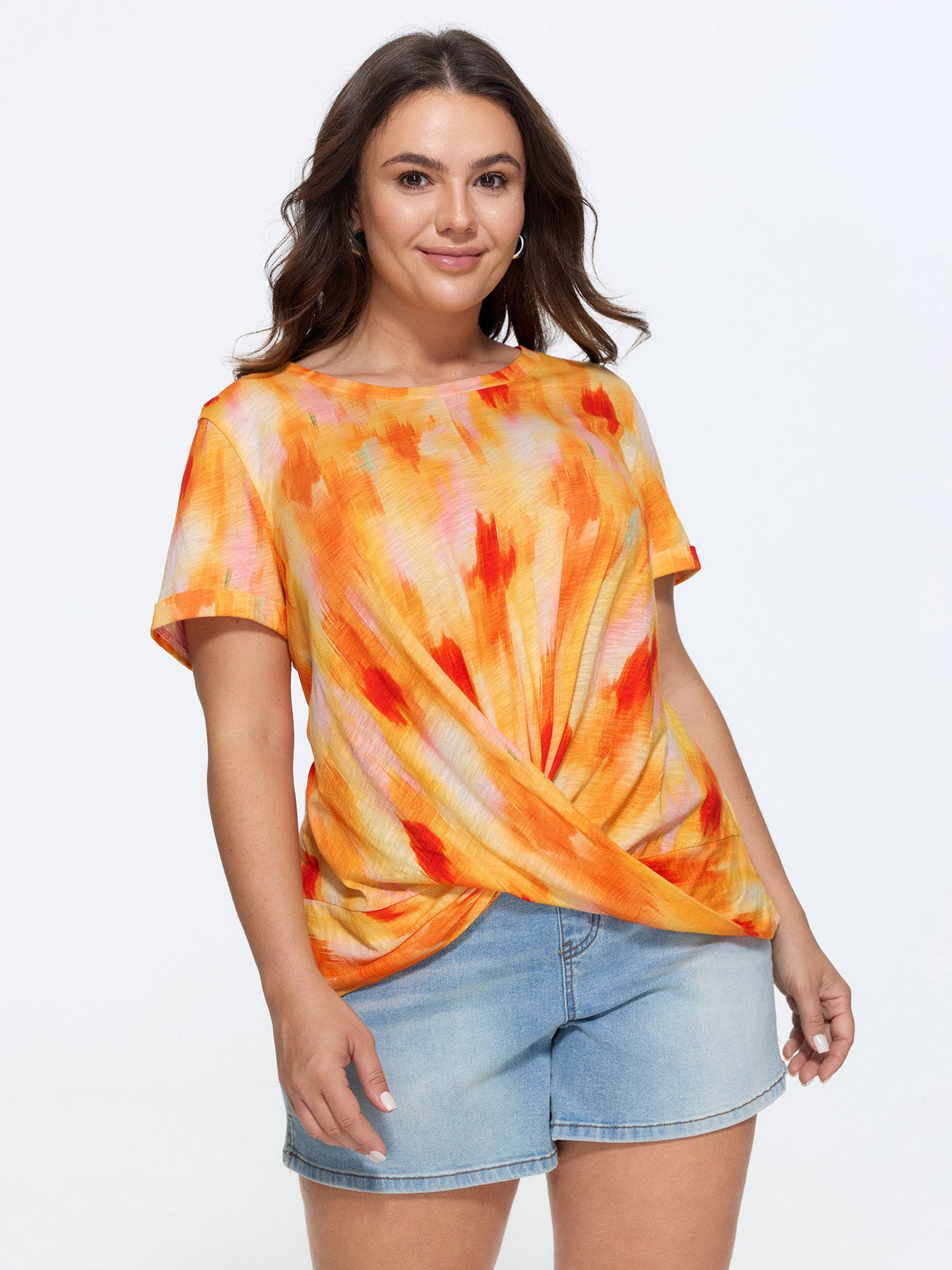 Cotton Gradient Blend Overlap Front T-Shirt