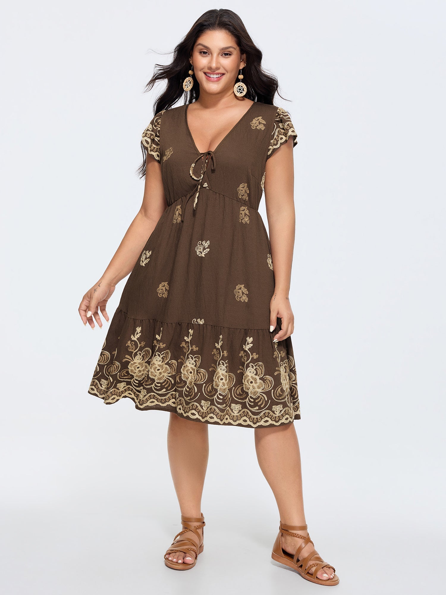 Floral Embroidered Neck-Tie Mini Dress
